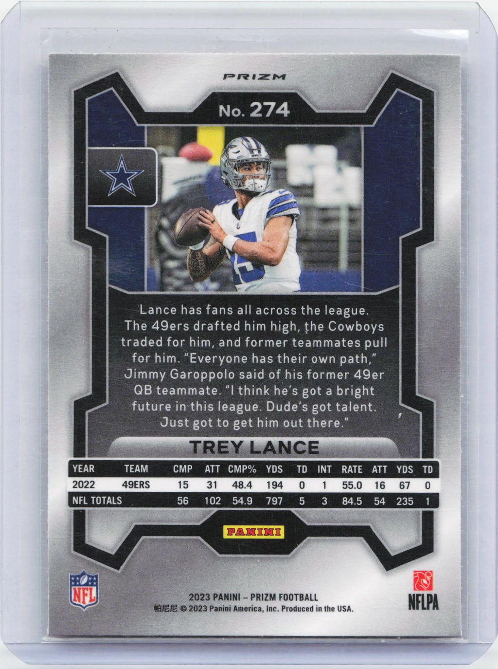 2023 Panini Prizm #274 Trey Lance Lazer