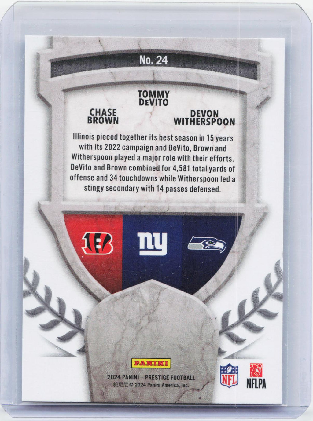 2024 Panini Prestige #24 Chase Brown / Witherspoon / Tommy DeVito Alma Maters