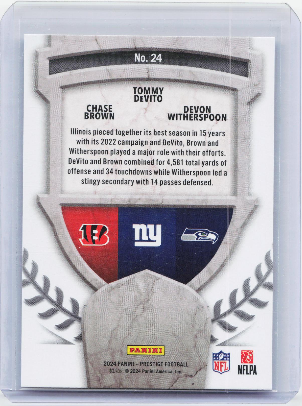 2024 Panini Prestige #24 Chase Brown / Witherspoon / Tommy DeVito Alma Maters