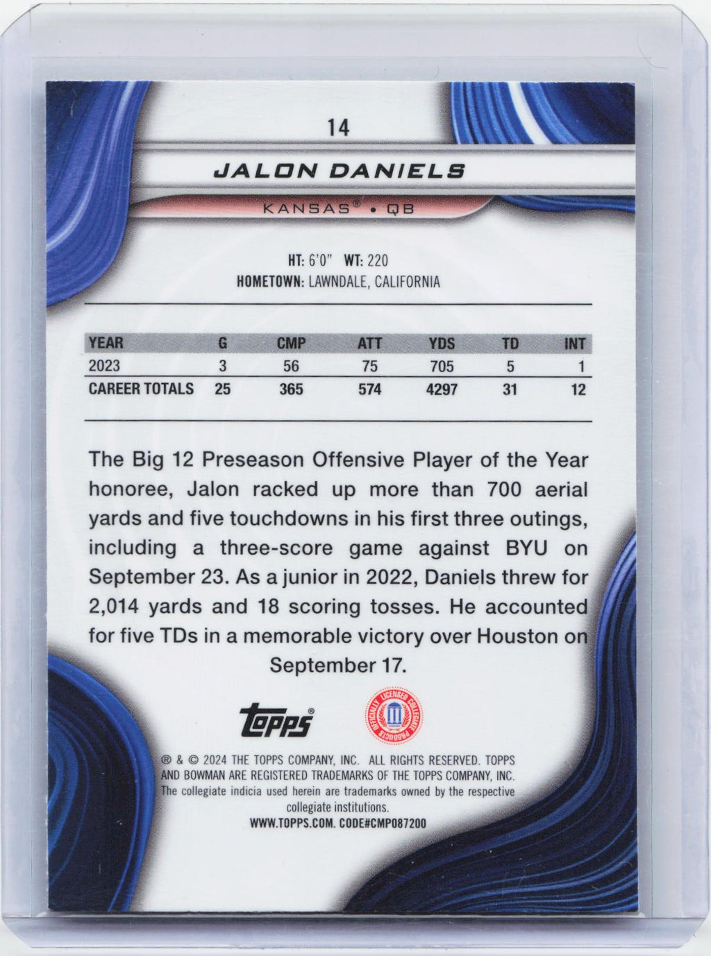 2024 Bowman University Best #14 Jalon Daniels