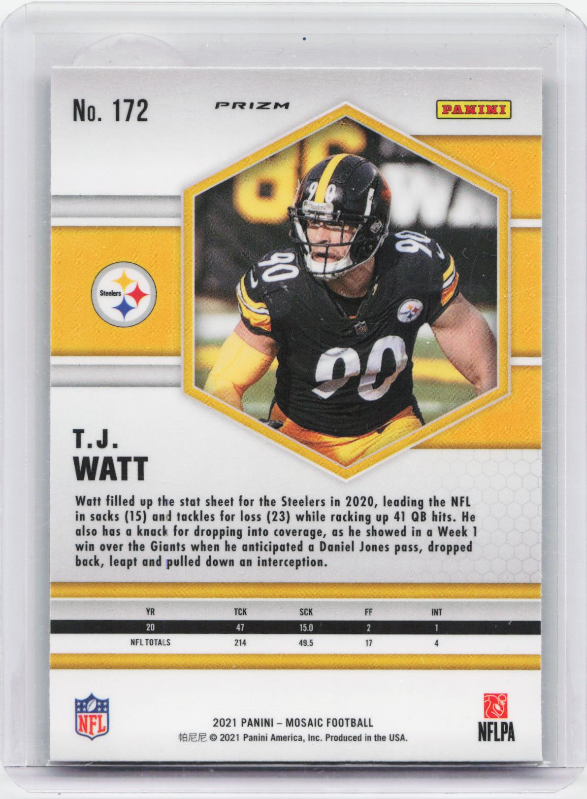 2021 Panini Mosaic #172 T.J. Watt Prizm Silver