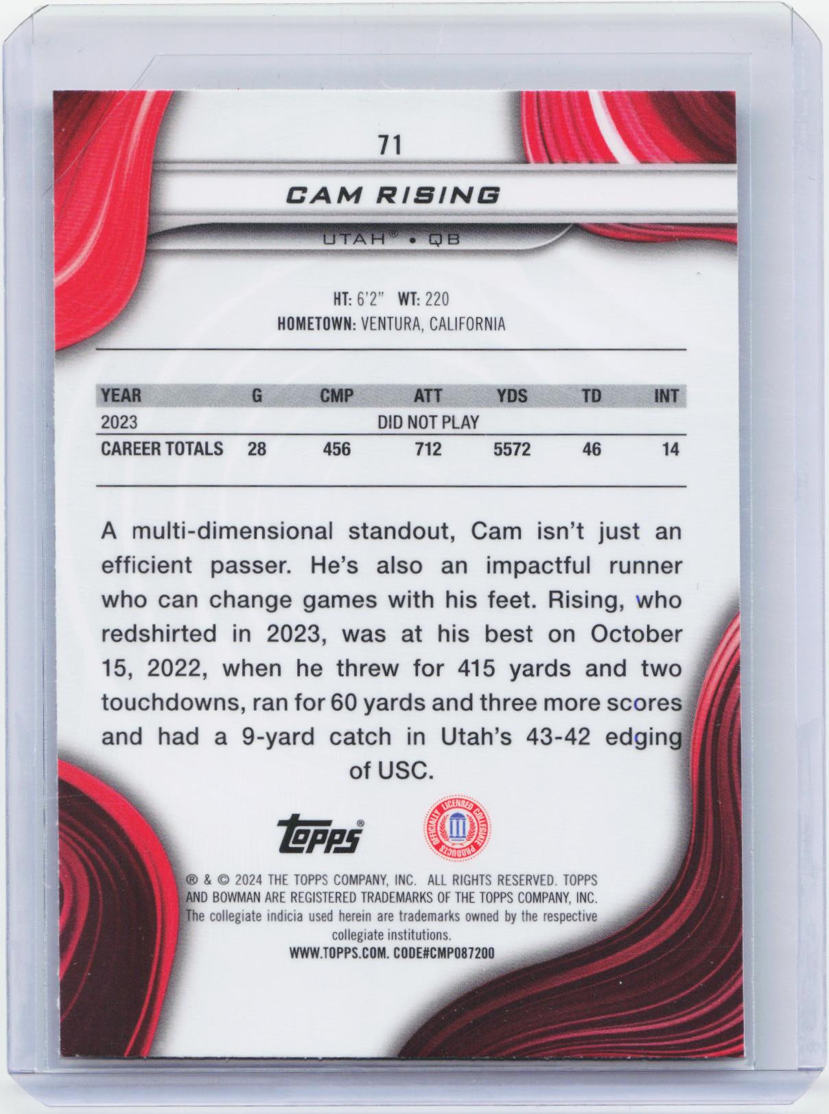 2024 Bowman University Best #71 Cam Rising