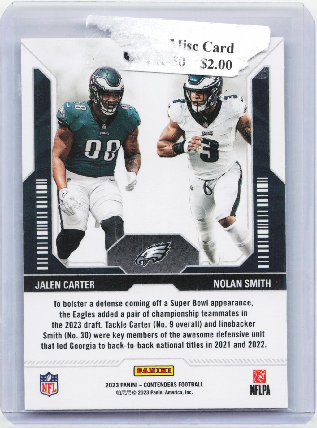 2023 Panini Contenders #6 Jalen Carter / Nolan Smith Round Numbers
