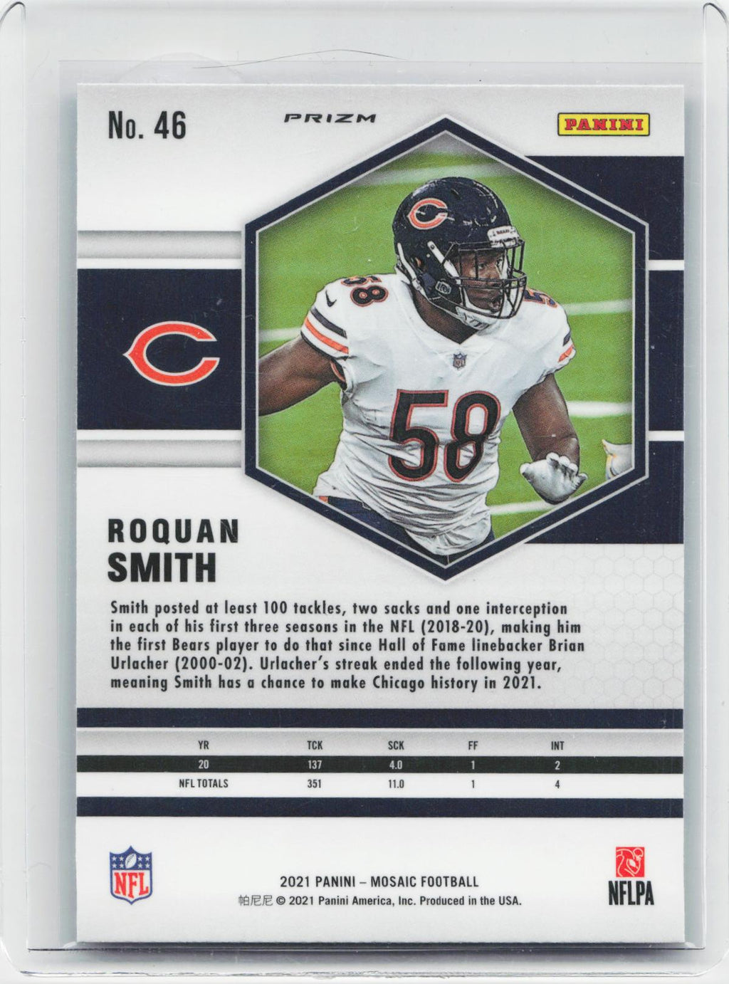 2021 Panini Mosaic #46 Roquan Smith Prizm Reactive Blue