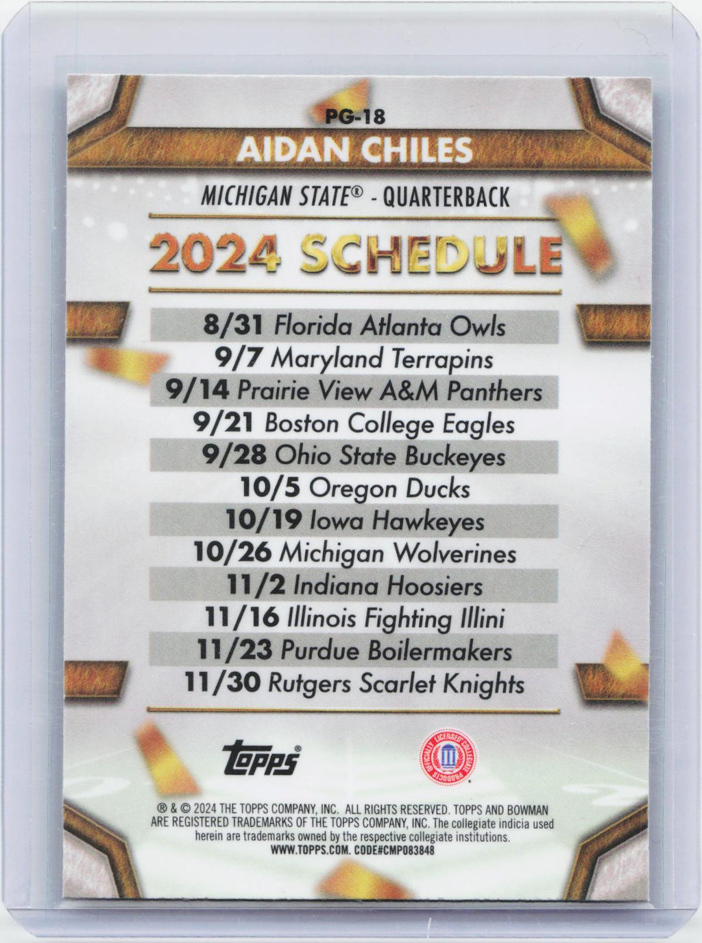 2024 Bowman University Chrome #PG-18 Aidan Chiles Path To Glory