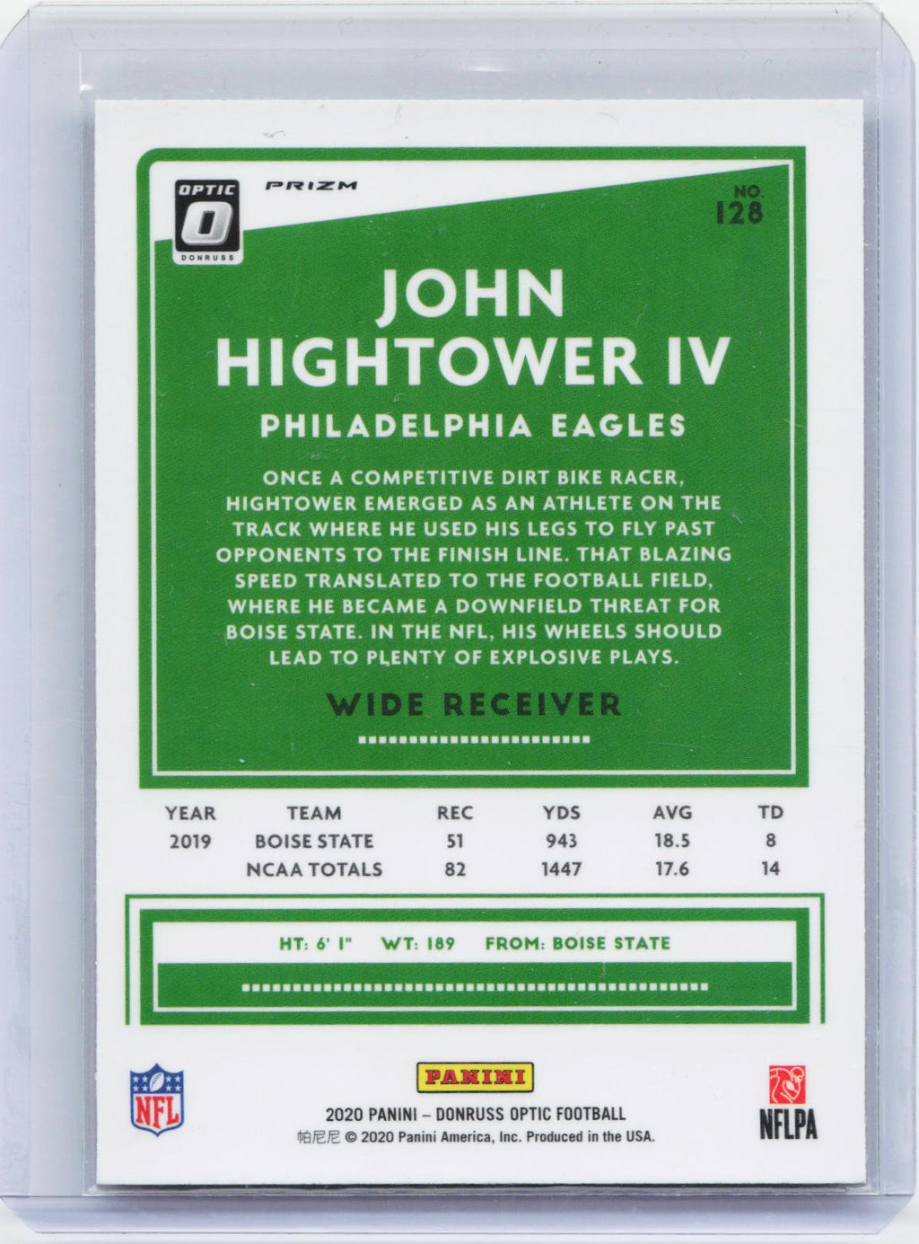 2020 Donruss Optic #128 John Hightower IV Green Velocity