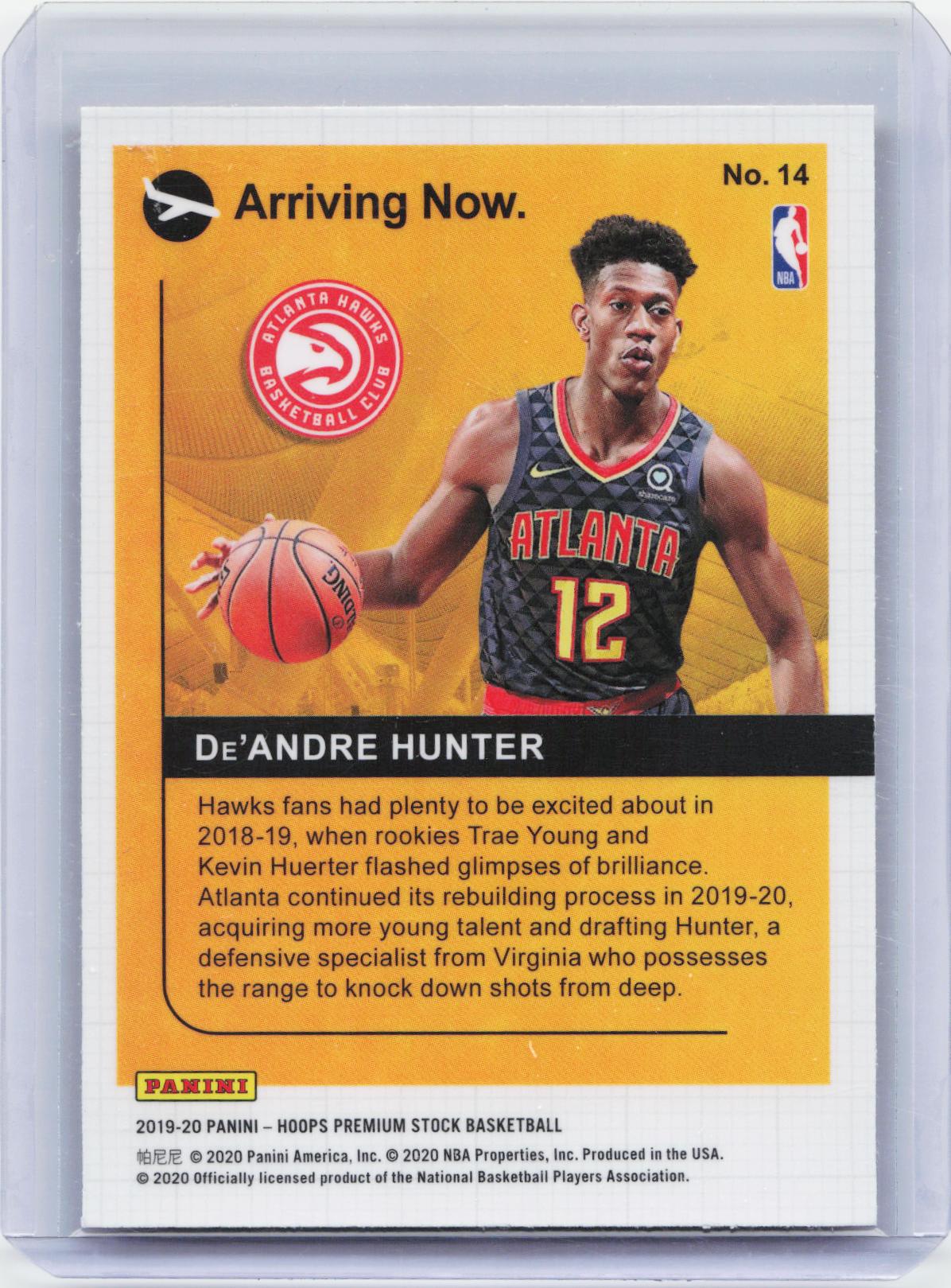 2019-20 Hoops Premium Stock #14 De'Andre Hunter Arriving Now.