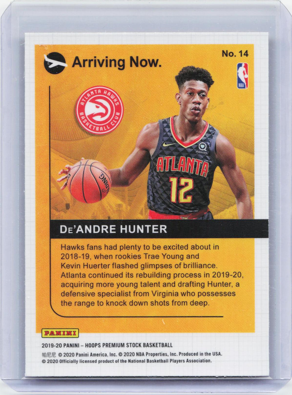 2019-20 Hoops Premium Stock #14 De'Andre Hunter Arriving Now.