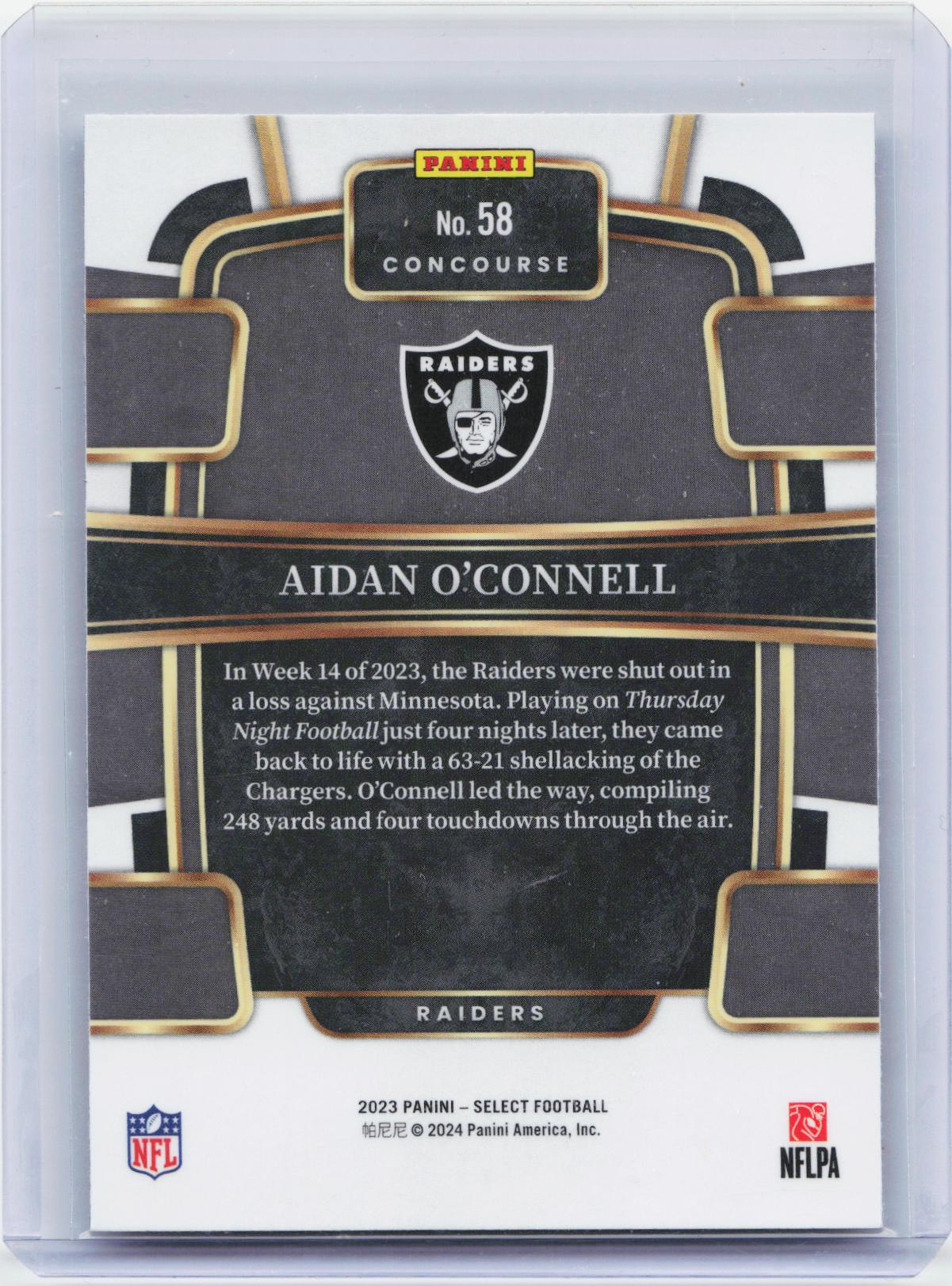 2023 Panini Select #58 Aidan O'Connell