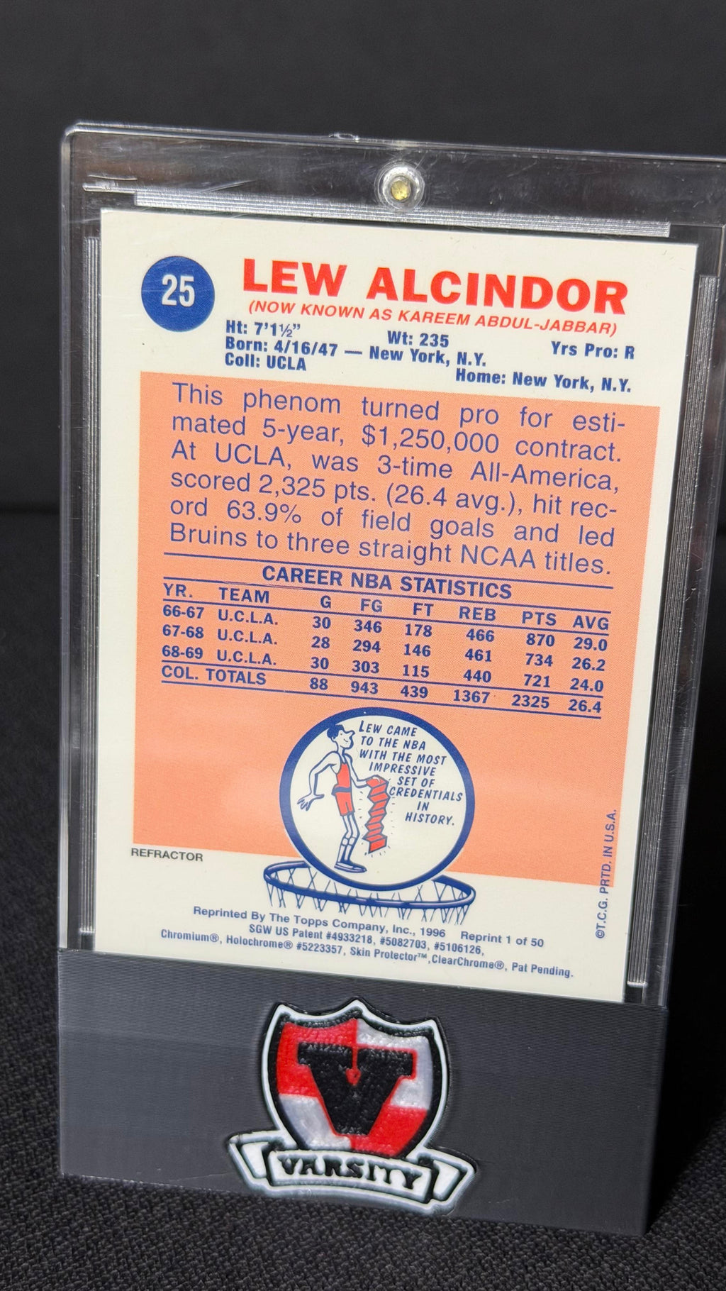 1996-97 Topps #1 Lew Alcindor Finest Reprints Refractor