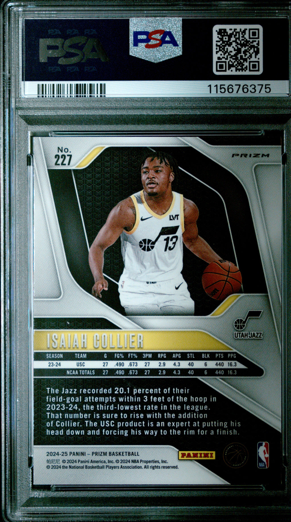 2024-25 Panini Prizm #227 Isaiah Collier Prizms Green PSA 9