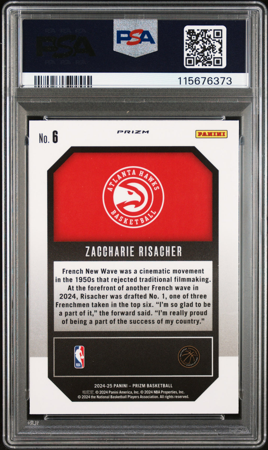 2024-25 Panini Prizm #6 Zaccharie Risacher Emergent Prizms Silver PSA 10