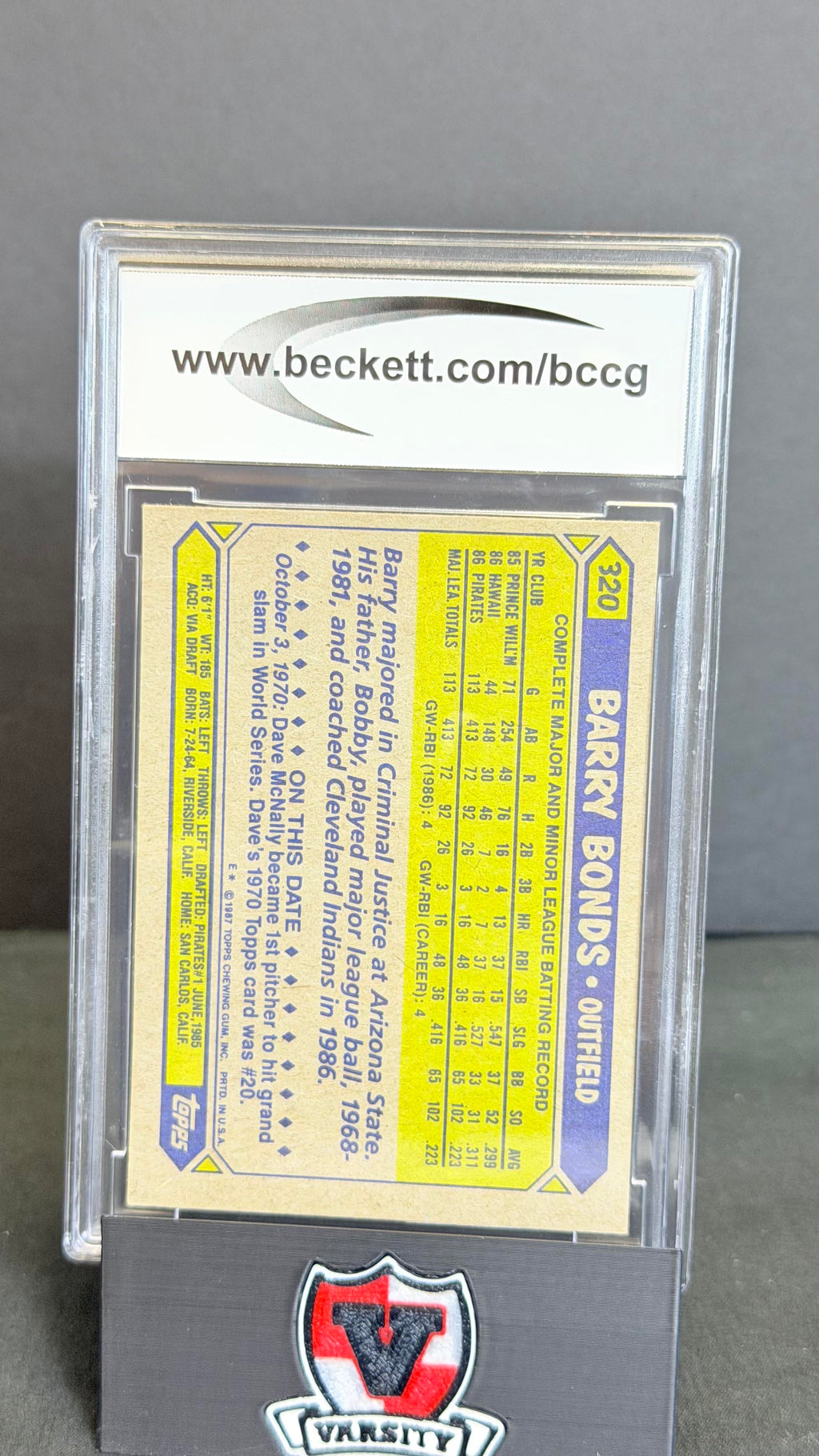 1987 Topps #320 Barry Bonds BCCG 9