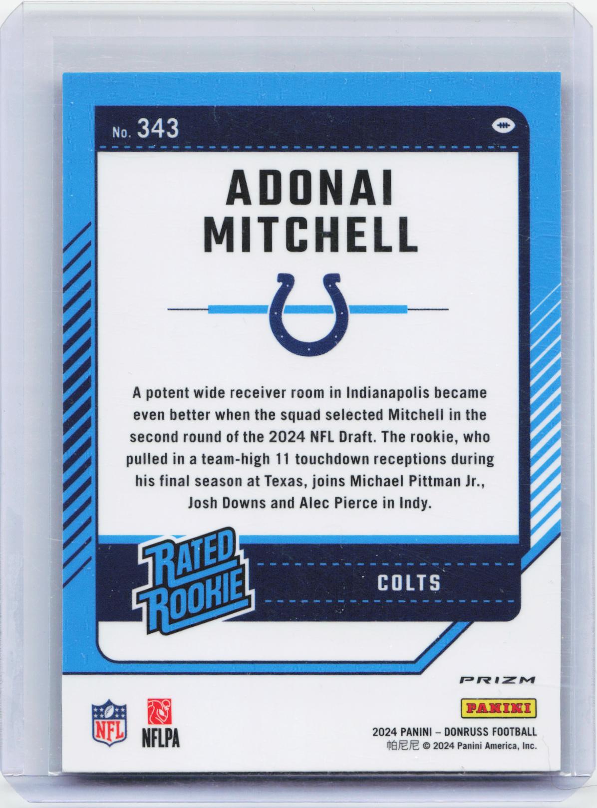 2024 Donruss #343 Adonai Mitchell Optic Rated Rookies Preview Red and Green