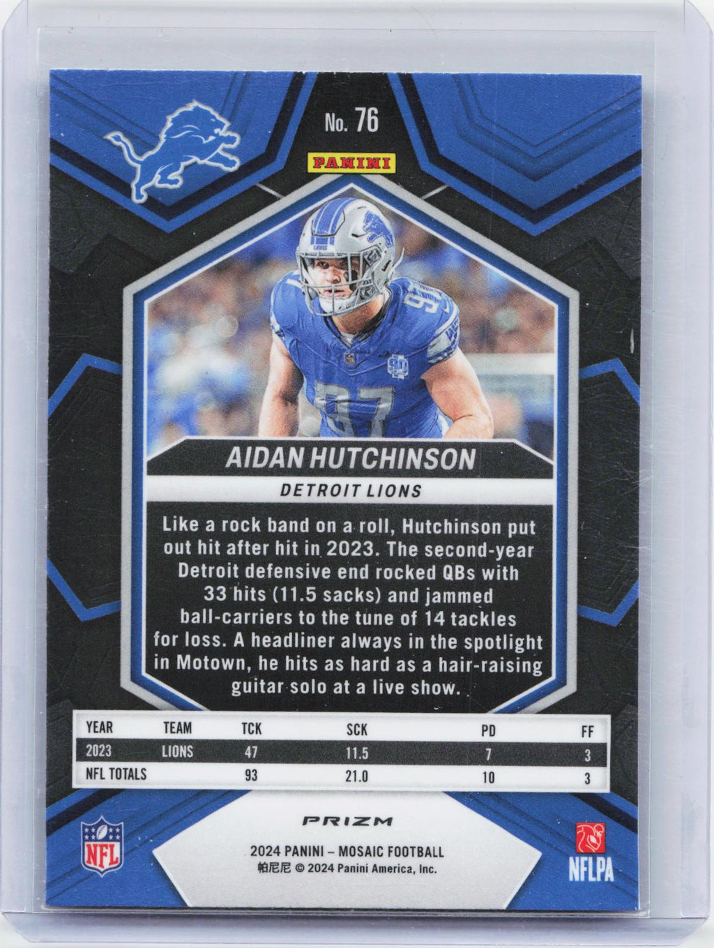 2024 Panini Mosaic #76 Aidan Hutchinson Mosaic Reactive Blue