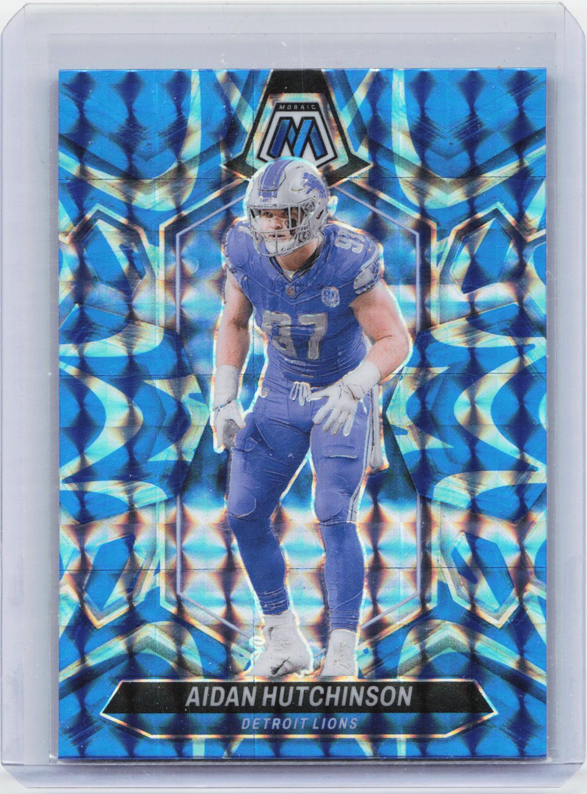 2024 Panini Mosaic #76 Aidan Hutchinson Mosaic Reactive Blue
