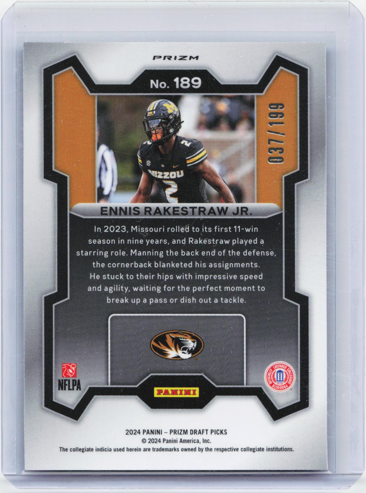2024 Panini Prizm Draft Picks #189 Ennis Rakestraw Jr. Blue #/199