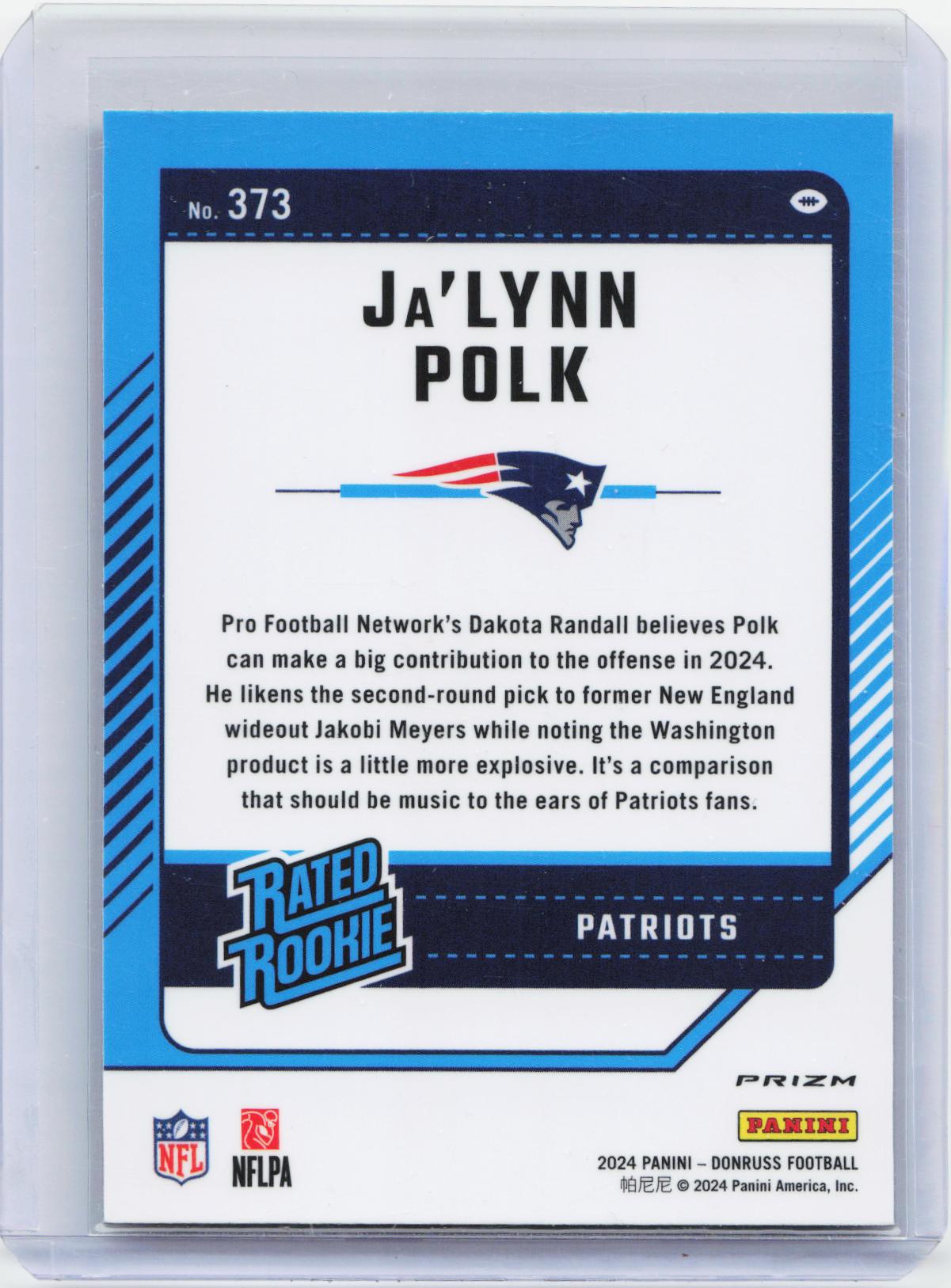 2024 Donruss #373 Ja'Lynn Polk Optic Rated Rookies Preview Red and Green