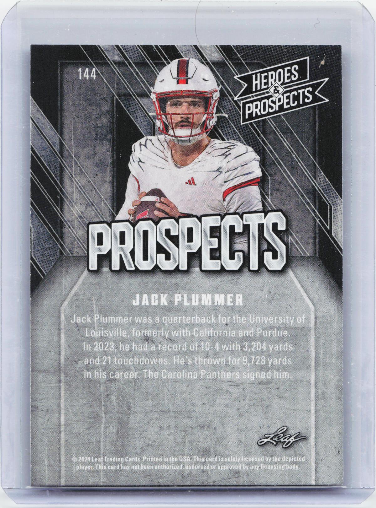 2024 Leaf Heroes & Prospects #144 Jack Plummer