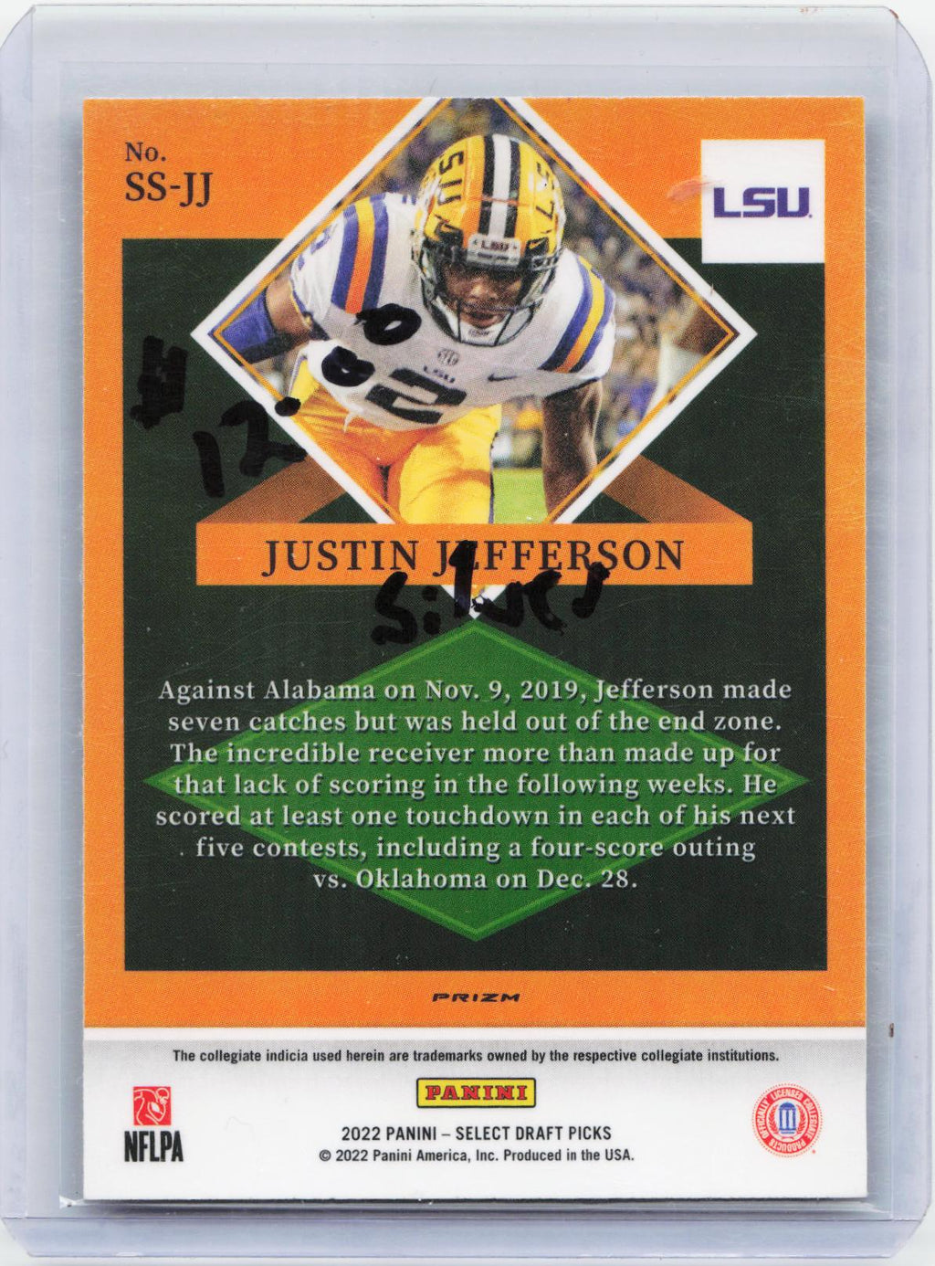2022 Panini Select Draft Picks #SS-JJ Justin Jefferson Select Stars Silver Prizm