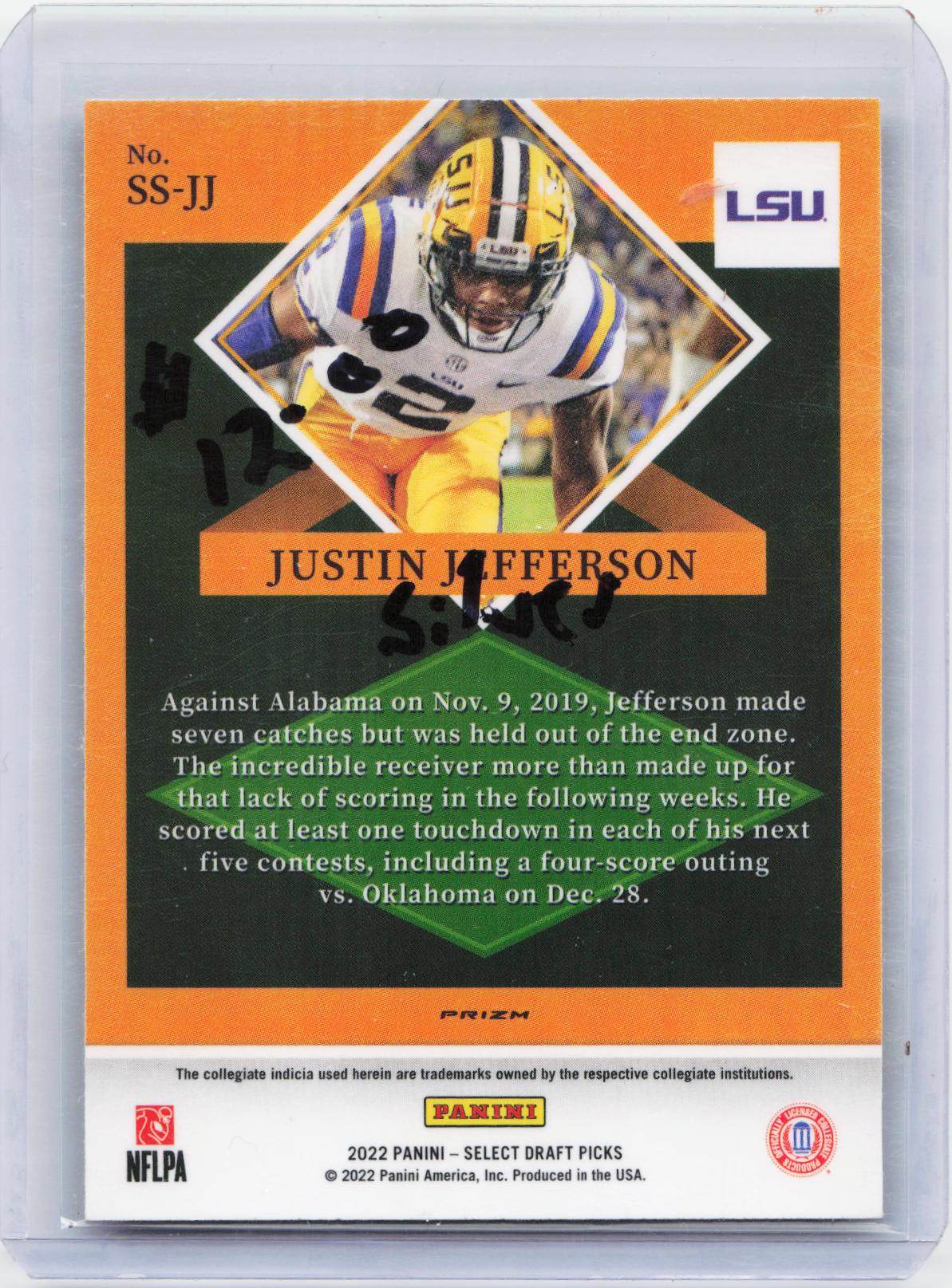 2022 Panini Select Draft Picks #SS-JJ Justin Jefferson Select Stars Silver Prizm