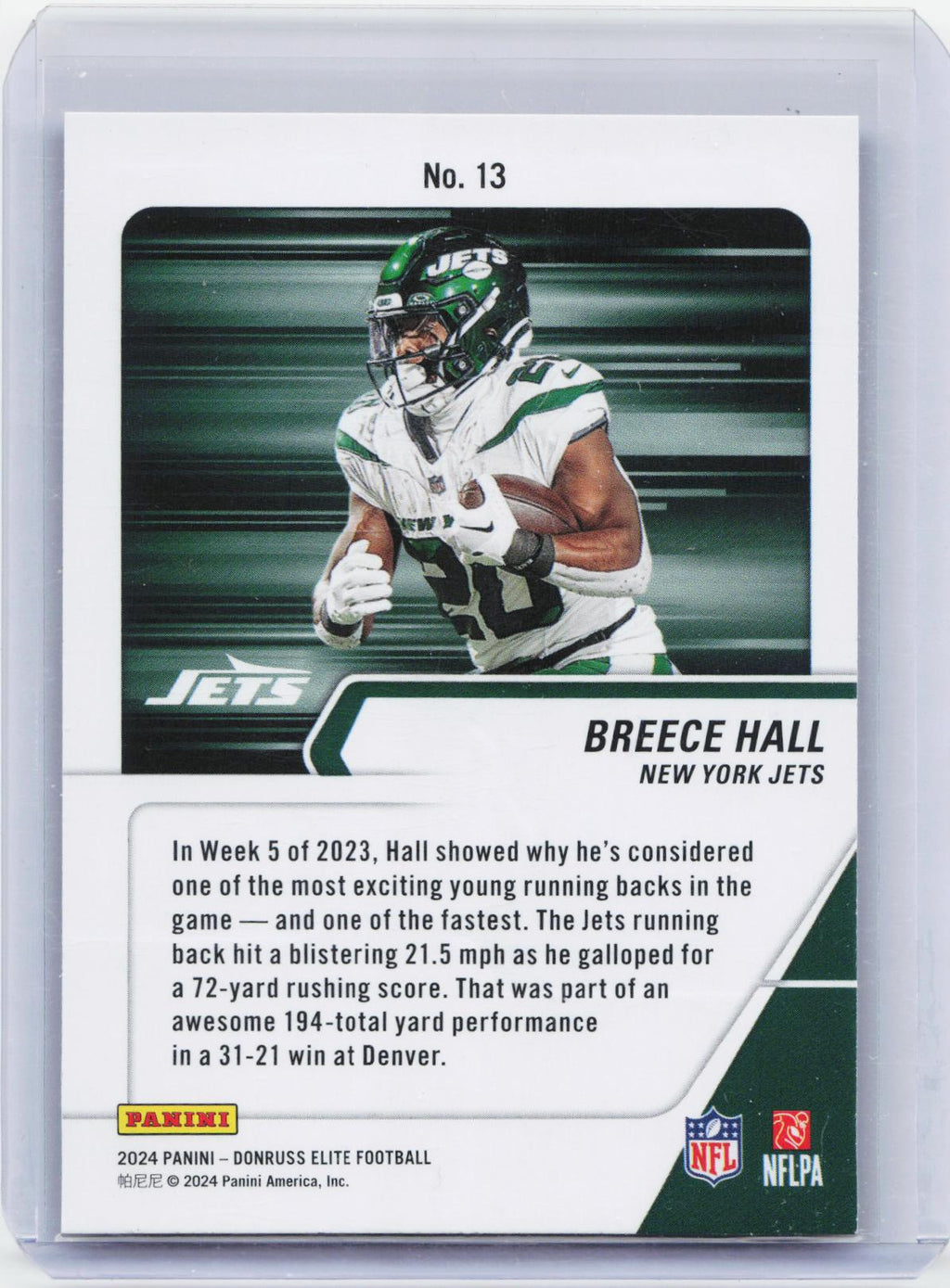 2024 Donruss Elite #13 Breece Hall Full Throttle Green