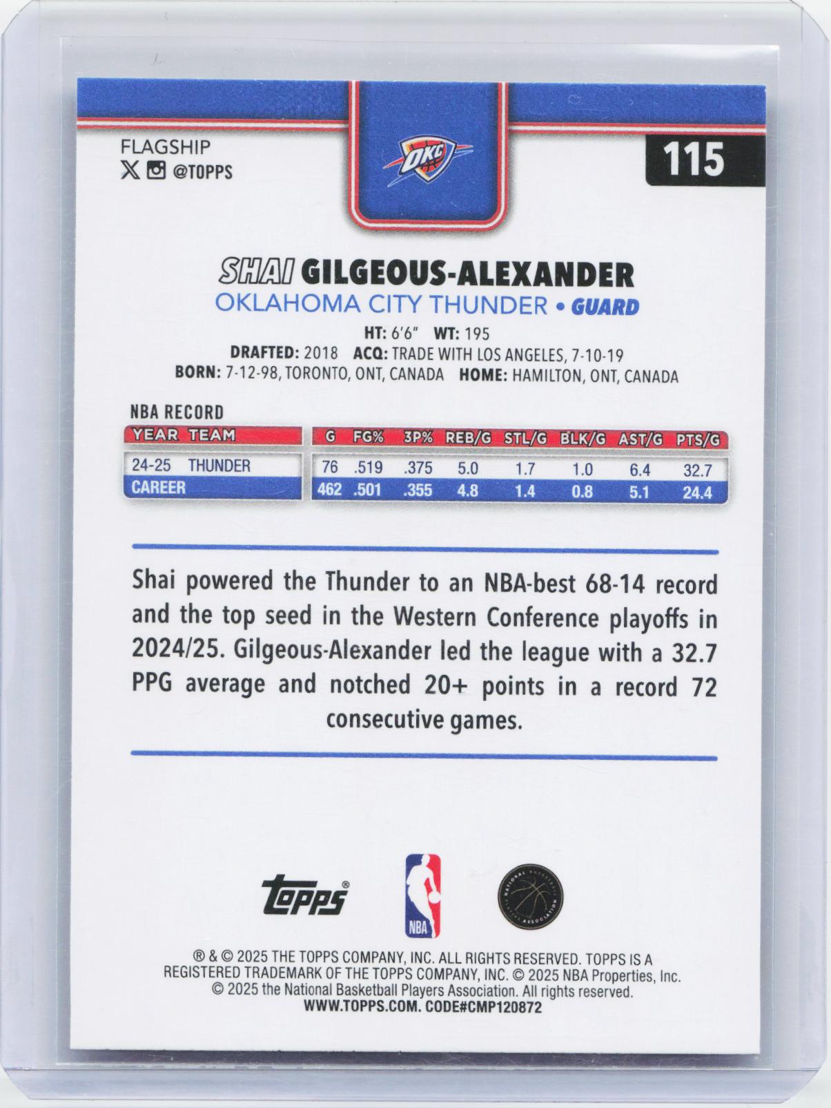 2025-26 Topps #115 Shai Gilgeous-Alexander Season Tip Off