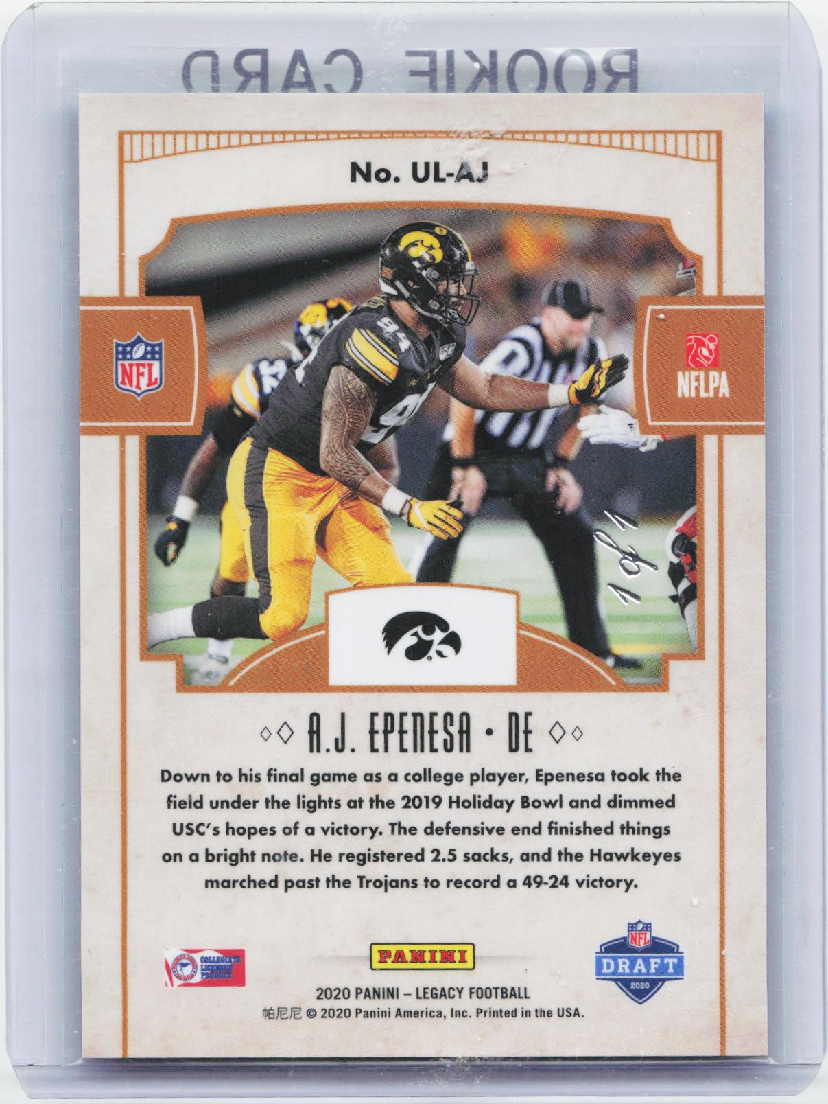 2020 Panini Legacy #UL-AJ A.J. Epenesa Under the Lights Platinum #/1
