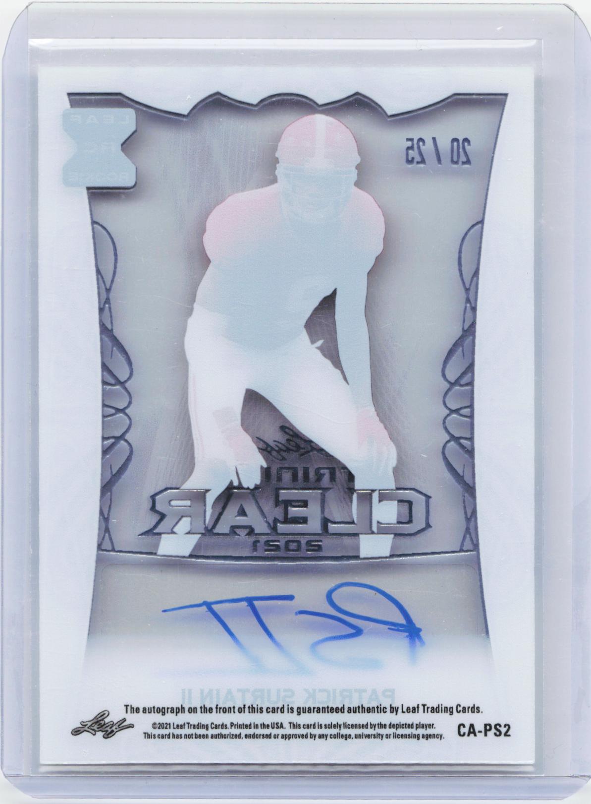 2021 Leaf Trinity #CA-PS2 Patrick Surtain II Clear Autograph Platinum #/25