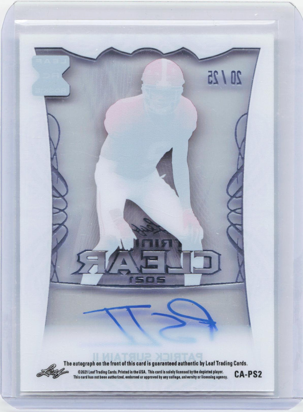 2021 Leaf Trinity #CA-PS2 Patrick Surtain II Clear Autograph Platinum #/25