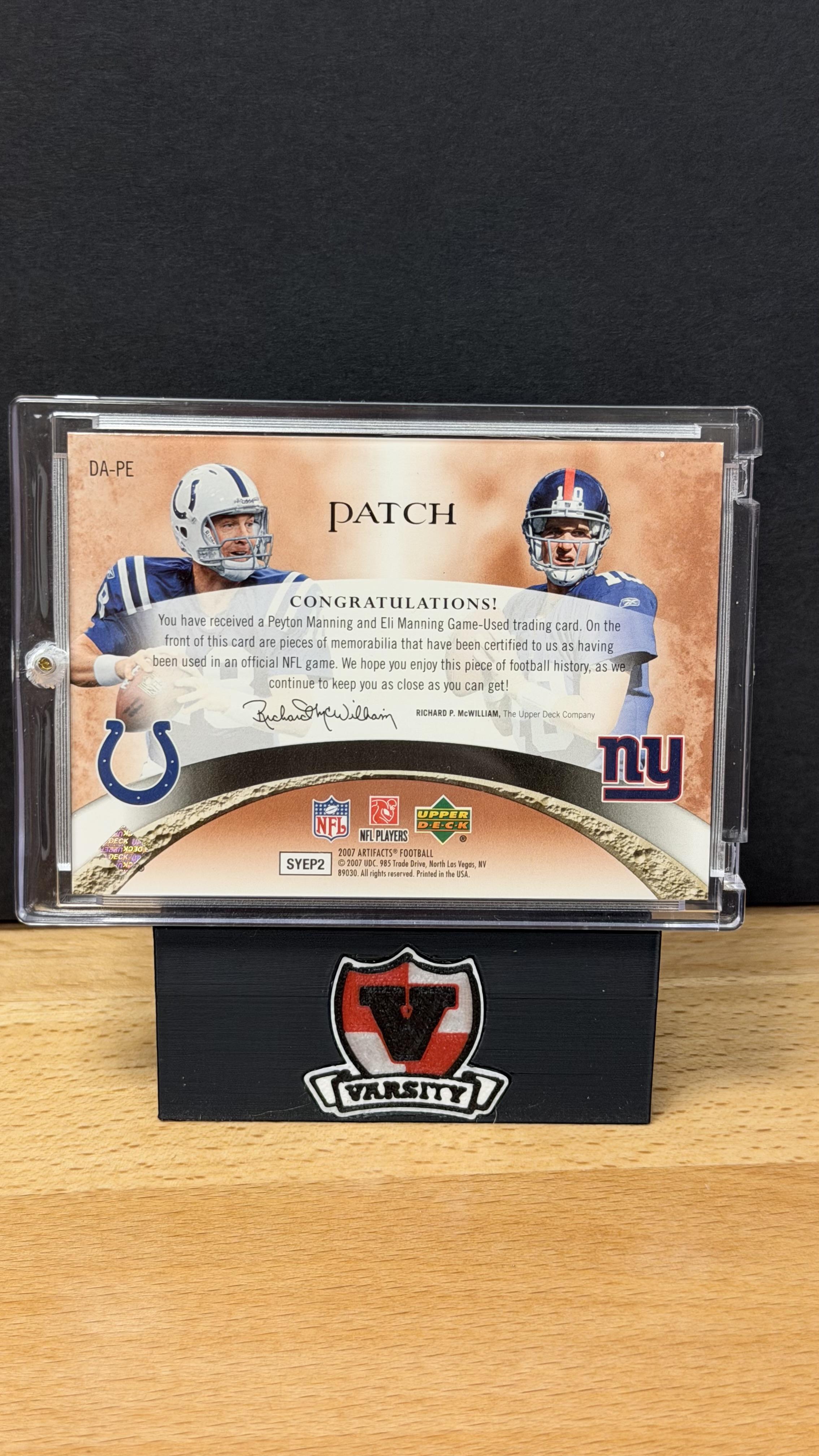 2007 Upper Deck Artifacts #DA-PE Peyton Manning / Eli Manning,  Dual Patch /25