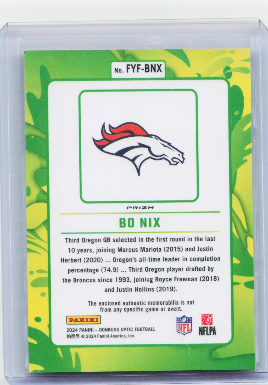 2024 Donruss Optic #FYF-BNX Bo Nix First Year Fresh Blue Hyper