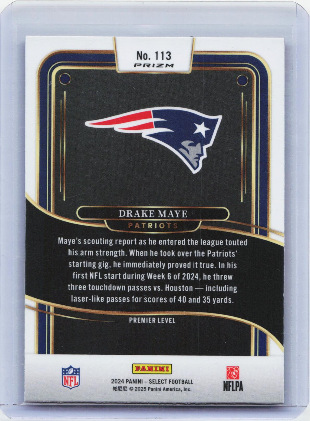 2024 Panini Select #113 Drake Maye Red & Blue Prizm Shock
