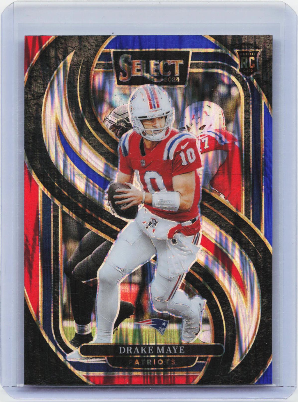 2024 Panini Select #113 Drake Maye Red & Blue Prizm Shock