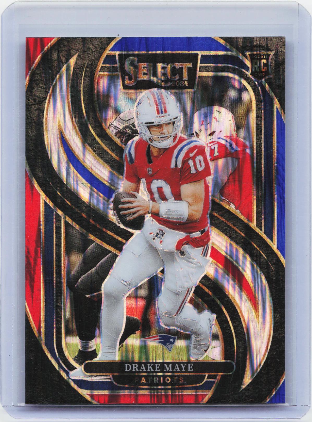 2024 Panini Select #113 Drake Maye Red & Blue Prizm Shock