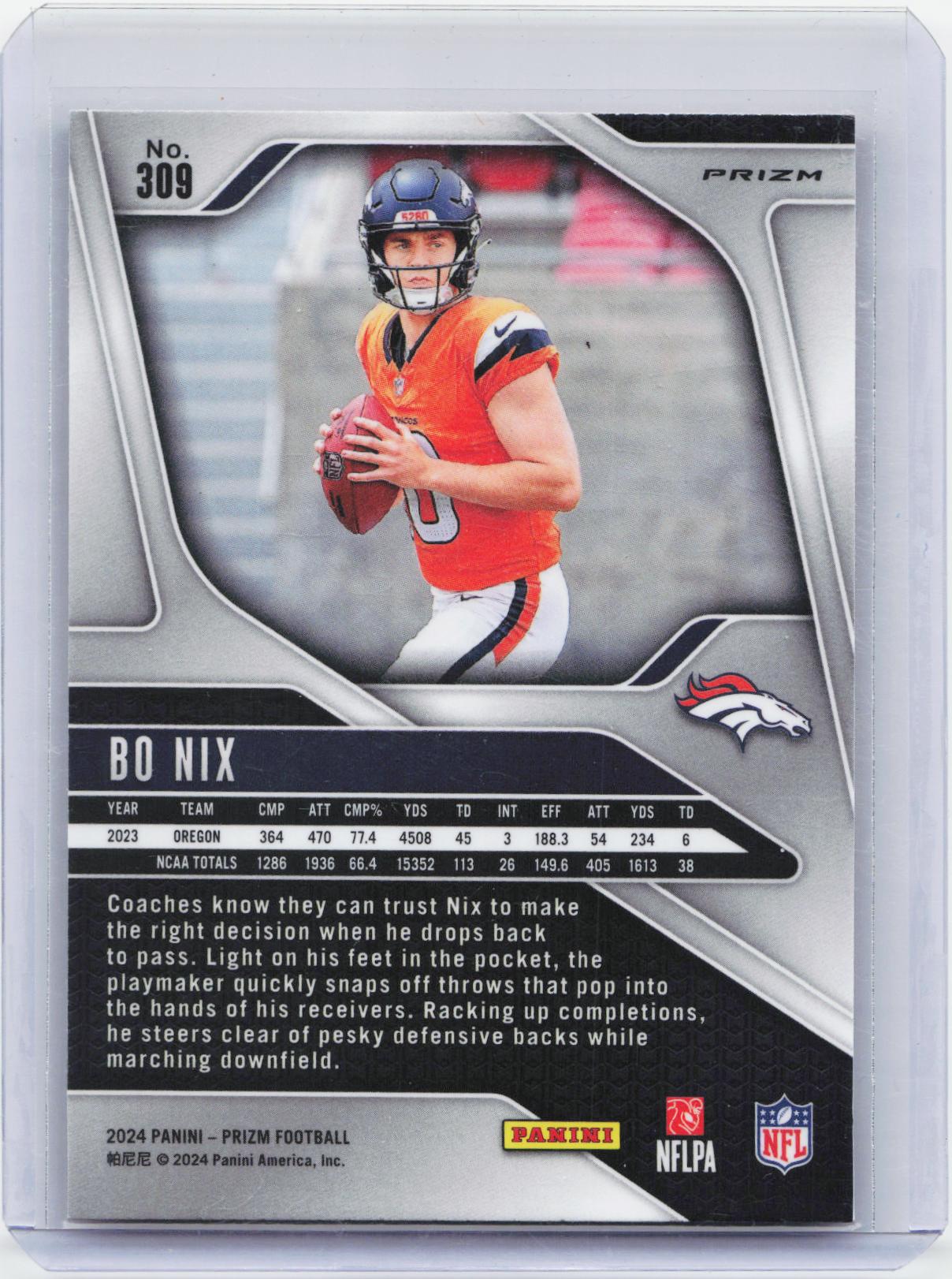 2024 Panini Prizm #309 Bo Nix Pink