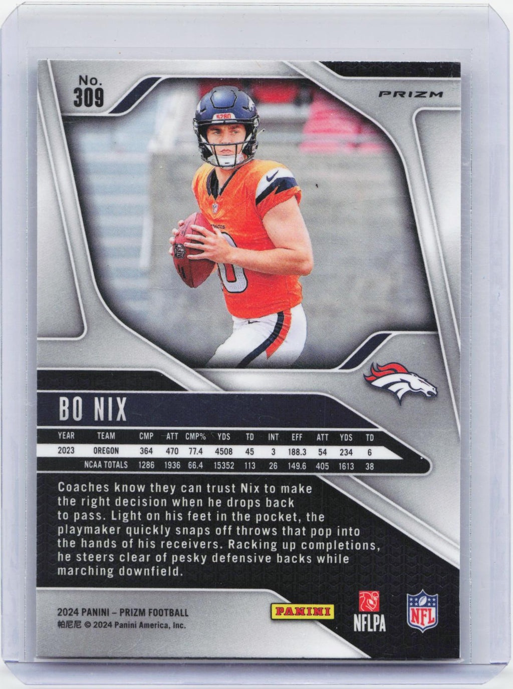 2024 Panini Prizm #309 Bo Nix Pink