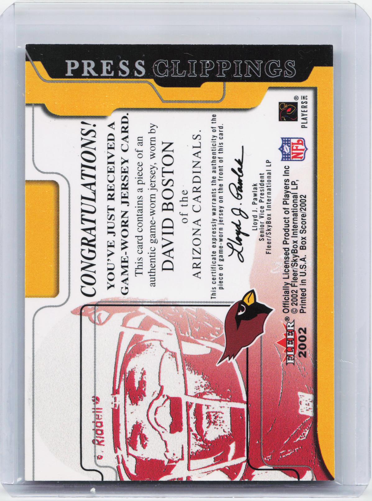 2002 Fleer Box Score #NNO David Boston Press Clippings Jerseys