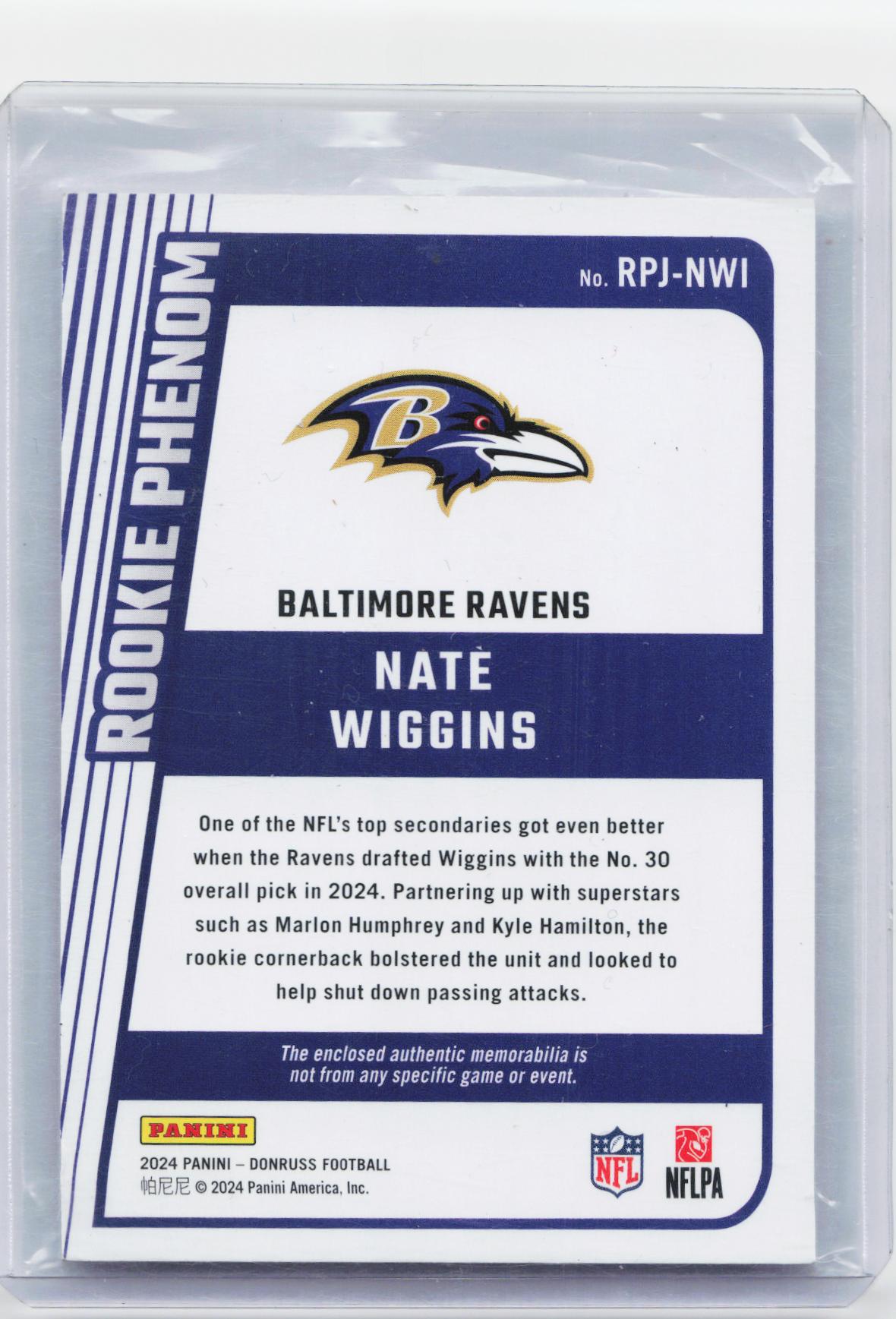 2024 Donruss - Rookie Phenom Jerseys #RPJ-NWI Nate Wiggins