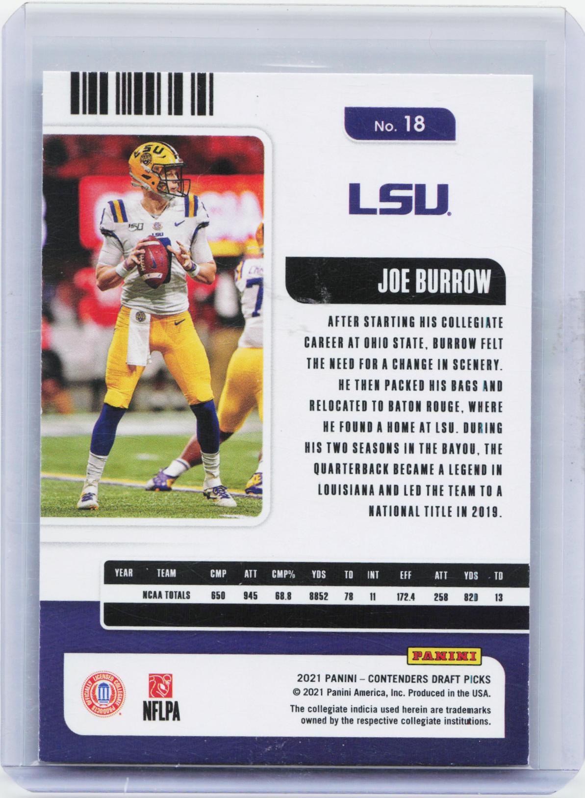 2021 Panini Contenders Draft Picks #18 Joe Burrow Campus Ticket