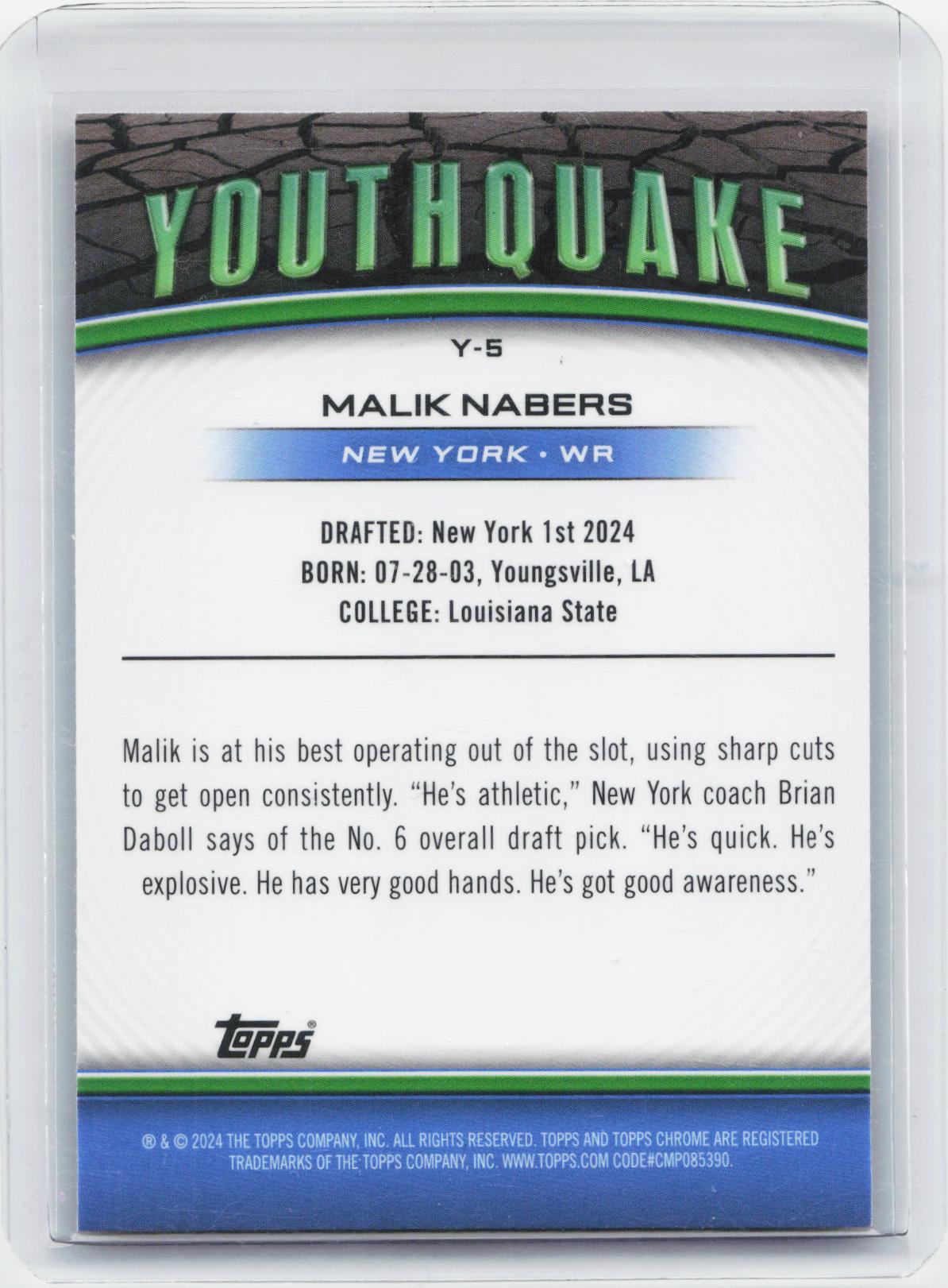 2024 Topps Chrome - Youthquake Pink Refractor #Y-5 Malik Nabers
