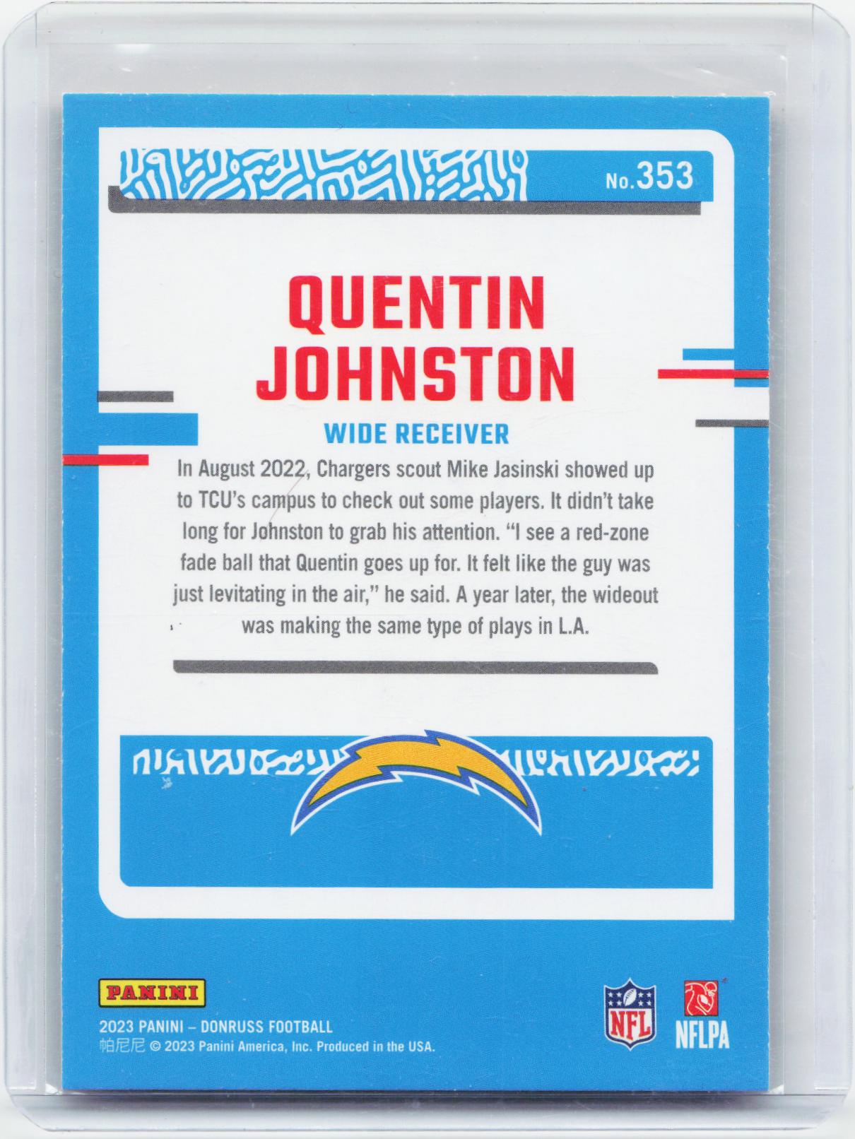 2023 Donruss #353 Quentin Johnston Press Proof Red