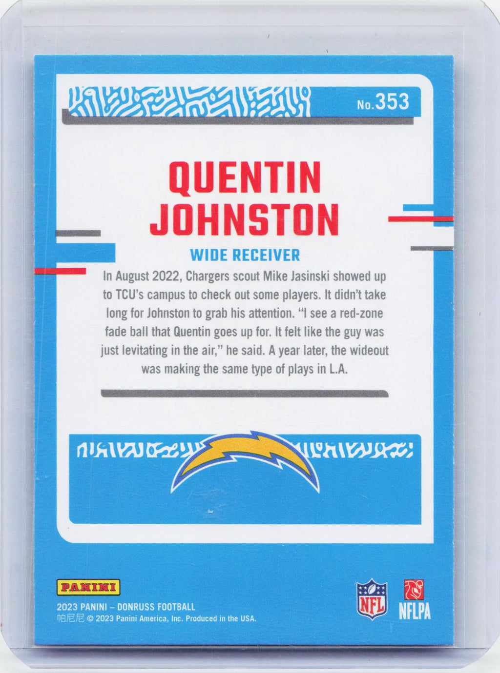 2023 Donruss #353 Quentin Johnston Press Proof Blue