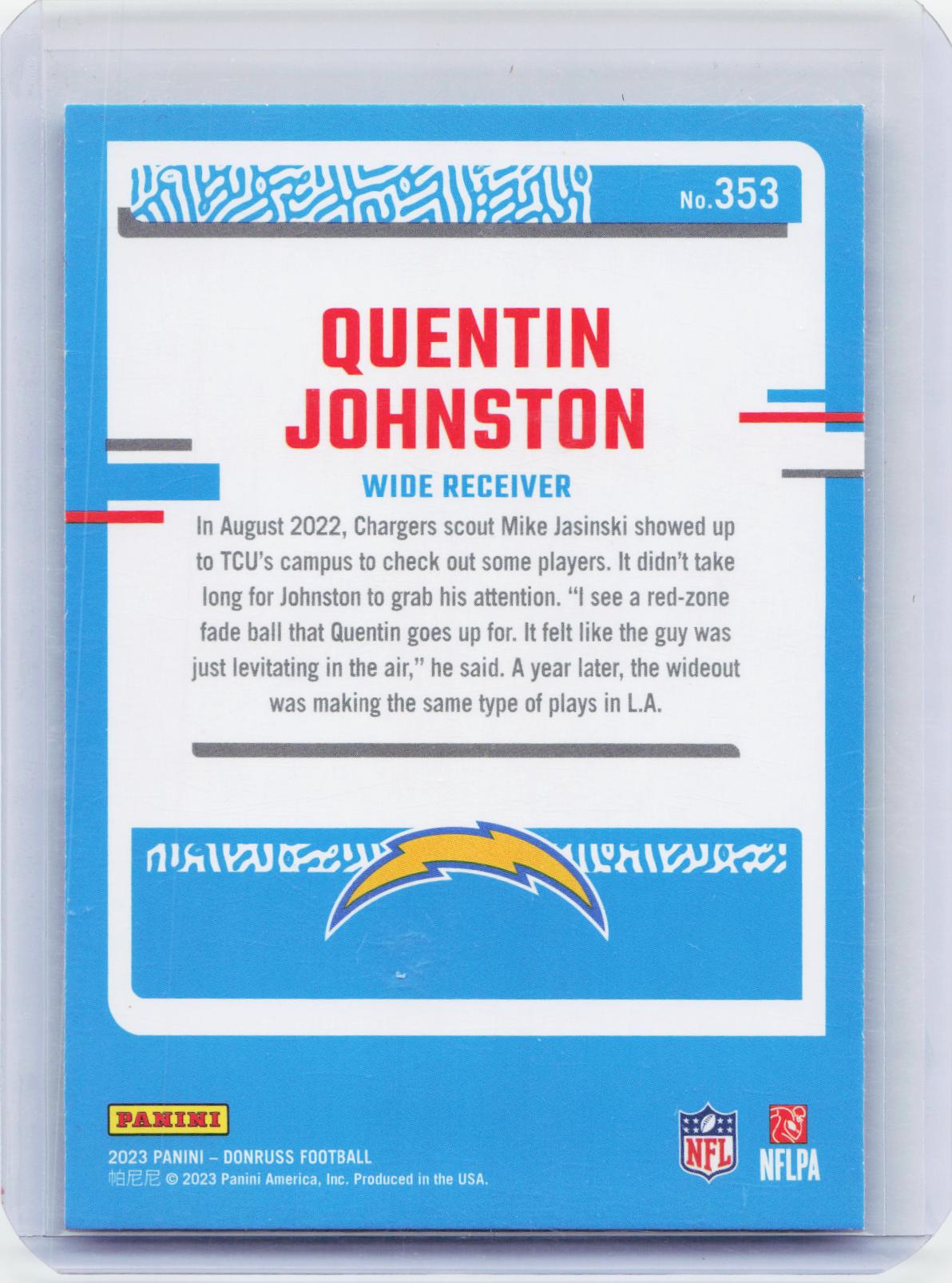 2023 Donruss #353 Quentin Johnston Press Proof Blue