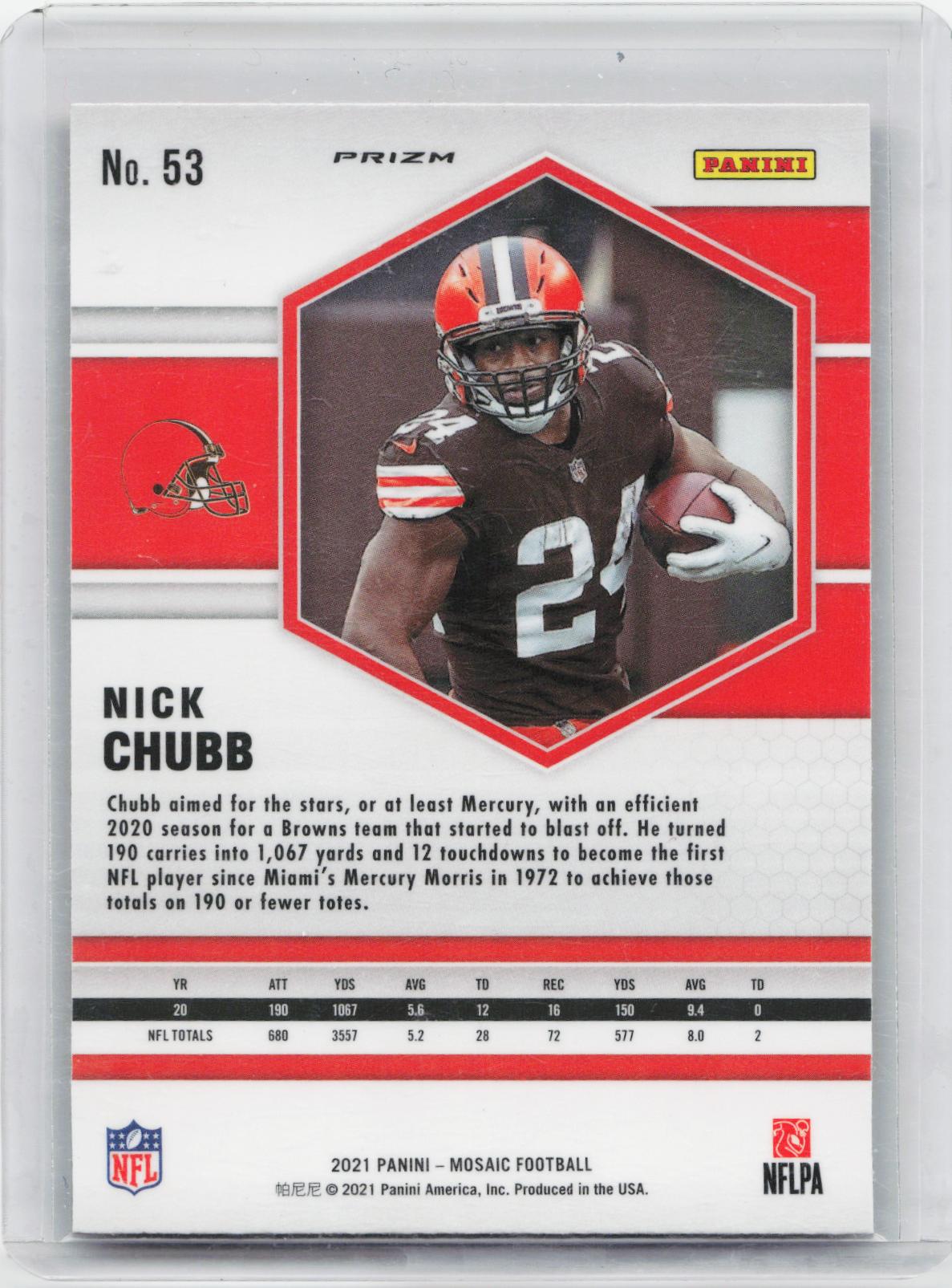 2020 Panini Mosaic #53 Nick Chubb Prizm Reactive Orange