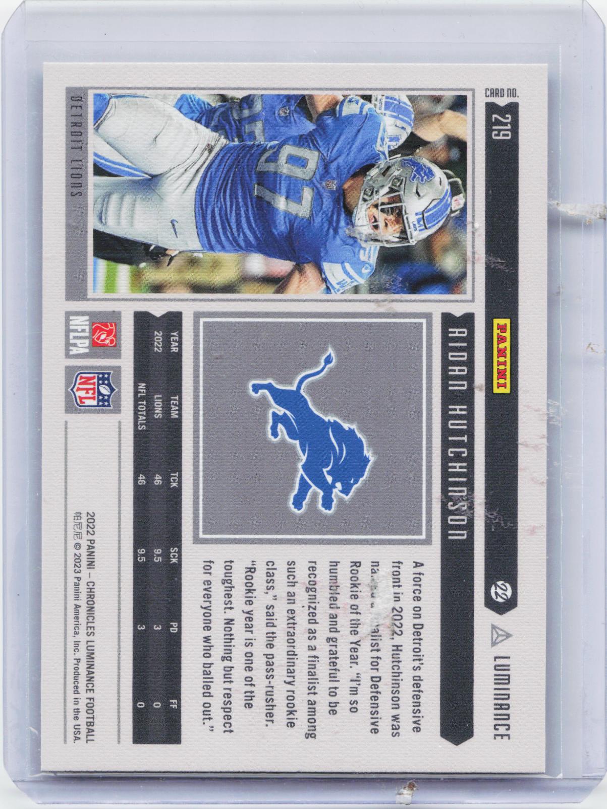 2022 Panini Chronicles #219 Aidan Hutchinson Luminance Update Rookies