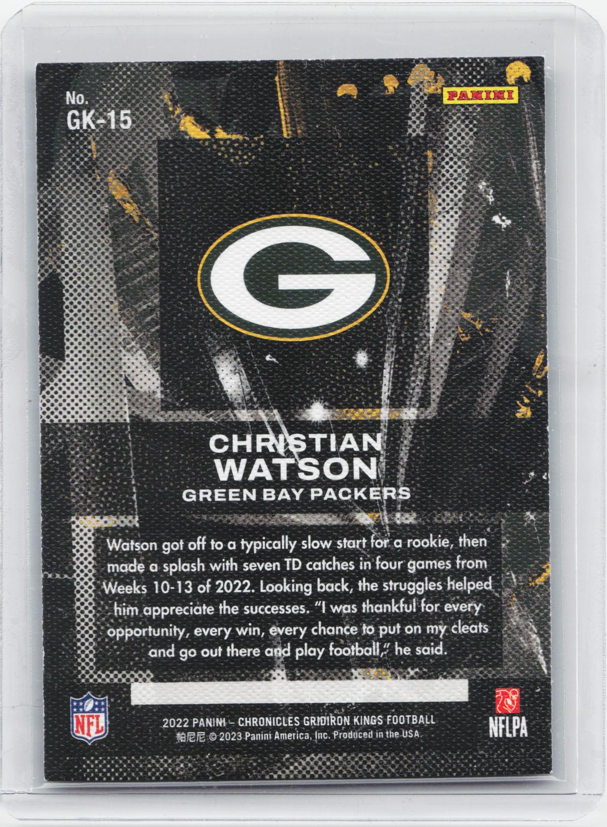 2022 Panini Chronicles #GK-15 Christian Watson Gridiron Kings Pink