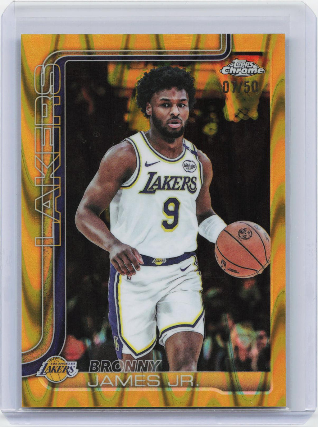 2025-26 Topps Chrome #182 Bronny James Jr. Gold RayWave Refractor #/50