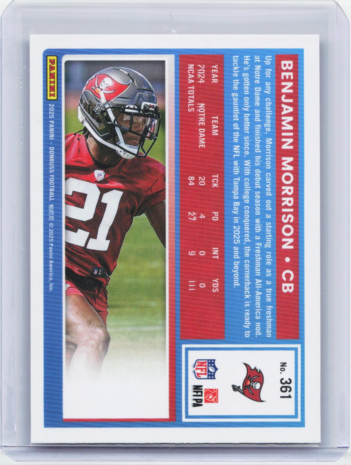 2025 Donruss #361 Benjamin Morrison Press Proofs Purple
