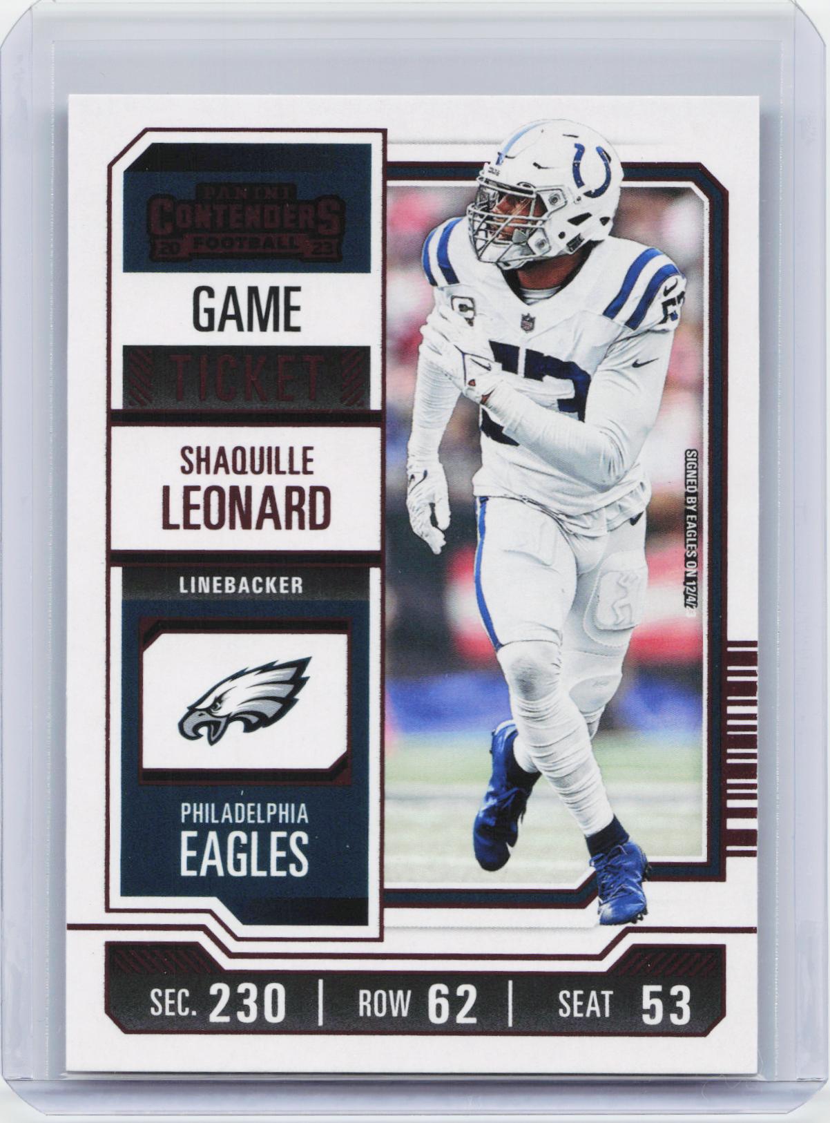 2023 Panini Contenders #45 Shaquille Leonard Game Ticket Red